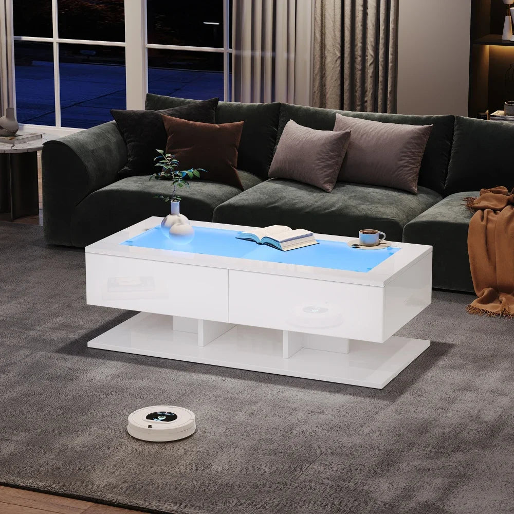 Table Basse LED Noir Brillant