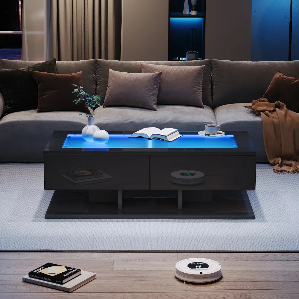 Table Basse LED Noir Brillant